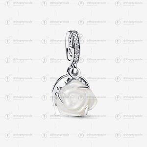 Pandora White Rose in Bloom Double Dangle Charm